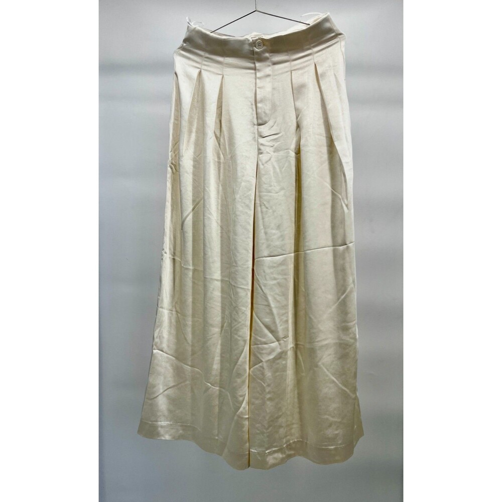 Women's Pants - miss love by Lala White Silk Flowy Wide Leg Pleeted Slack Size S